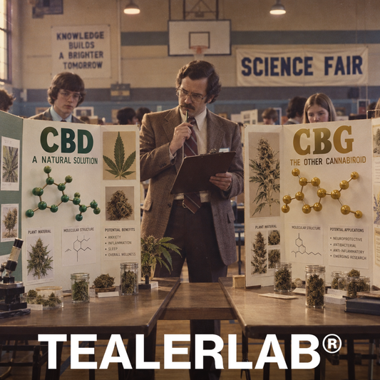 Foire scientifique rétro 70s comparant CBD et CBG avec modèles moléculaires - bienfaits
