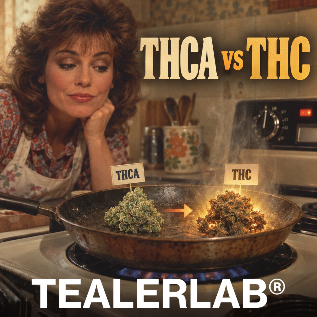 Cuisine rétro montrant la transformation THCA en THC par la chaleur - décarboxylation